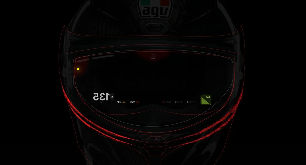 Gia visor concept — red HUD outlines on dark helmet